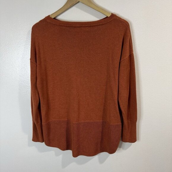 Tahari Sweater M Soft Knit Brown Buttons Pumpkin Spice Orange Cotton Boat Neck - Picture 5 of 8